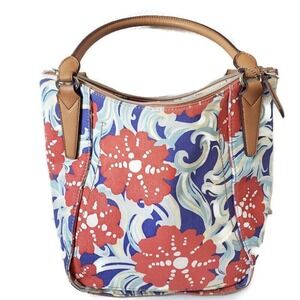 Relic by Fossil Women's Floral Coral Blue Canvas Shoulder Purse Bag